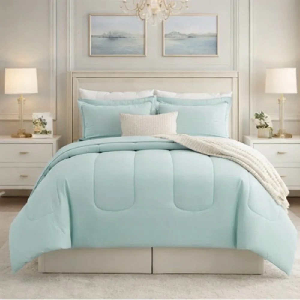 Reversible Color block w a seaside vibe, the Aiden comforter Set.